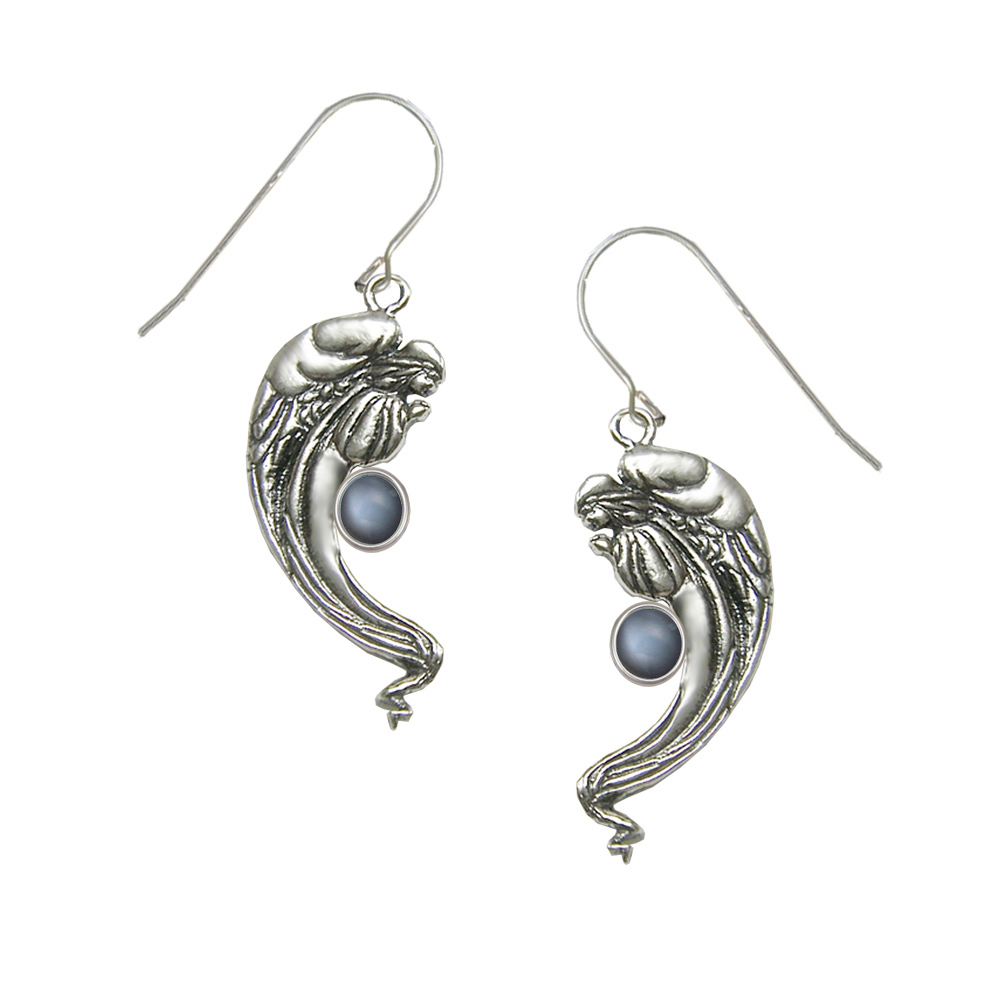 Sterling Silver Angel Of Love Drop Dangle Earrings With Grey Moonstone